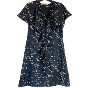 Ulla Johnson 100% Silk Bird Print Navy Feminine Dress, size 6